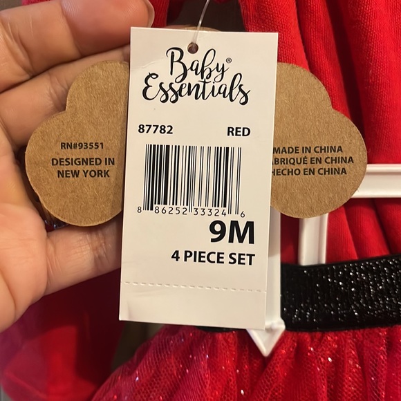 Baby Essentials Santa 4-Piece Bodysuit,tule,Leg Warmers & Headband Size 9 Months - Picture 14 of 17